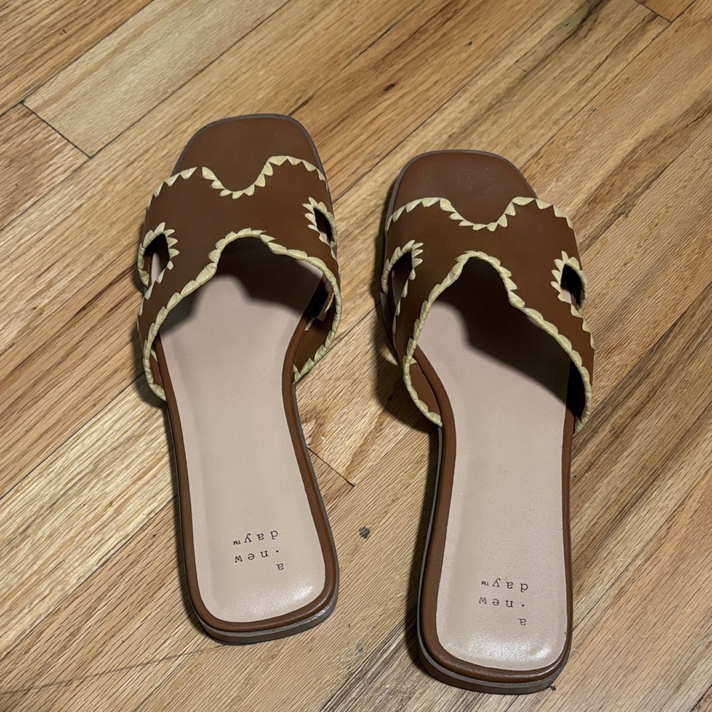 a new day Brown and Cream Slide Sandals